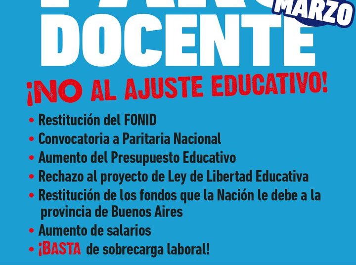 Docentes anunciaron un paro en la Provincia para el 2 de marzo y las clases no arrancan