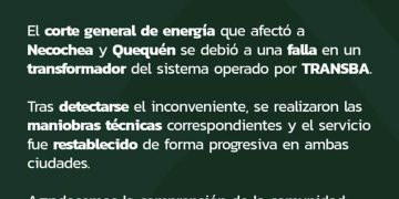 Una falla de un transformador de TRANSBA fue el motivo del corte de luz de este domingo